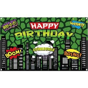 Turtle Superhero Birthday Backdrop 72x45 Green Comics Cityscape Party Banner